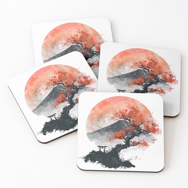 Item preview, Crimson Fuji – Japanese Mountain & Sakura Sumi-e designed and sold by DJbaite.