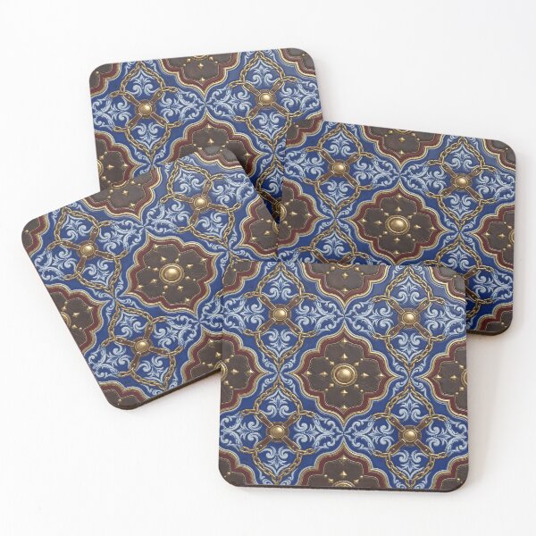Item preview, Blue Baroque Leather & Gold Chain Tile Pattern designed and sold by ZhivanCrimson.