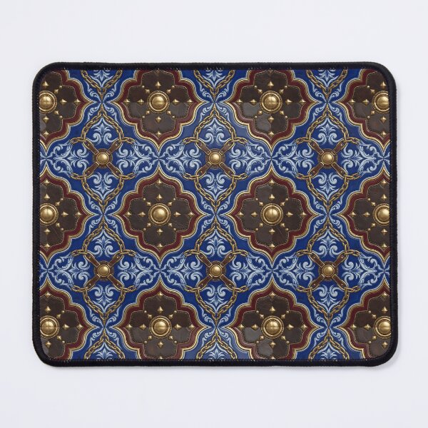Item preview, Blue Baroque Leather & Gold Chain Tile Pattern designed and sold by ZhivanCrimson.