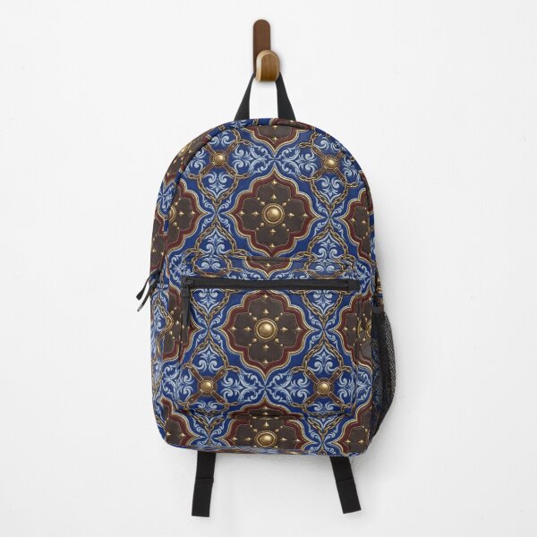 Item preview, Blue Baroque Leather & Gold Chain Tile Pattern designed and sold by ZhivanCrimson.
