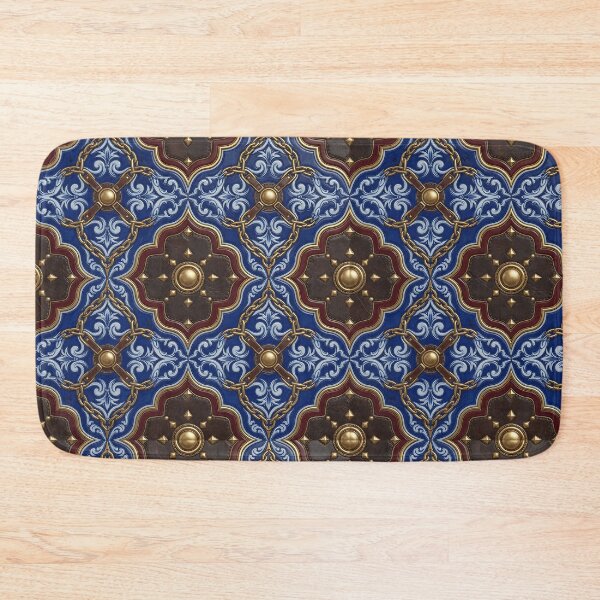 Item preview, Blue Baroque Leather & Gold Chain Tile Pattern designed and sold by ZhivanCrimson.