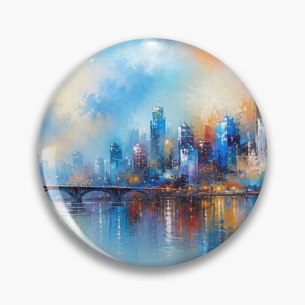 Item preview, Full Moon Over Vibrant City Skyline - Urban Painting designed and sold by Joey Santiago.