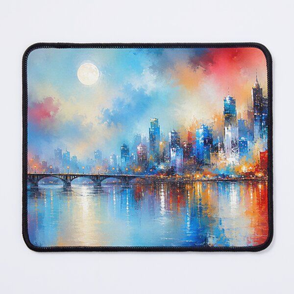 Item preview, Full Moon Over Vibrant City Skyline - Urban Painting designed and sold by Joey Santiago.