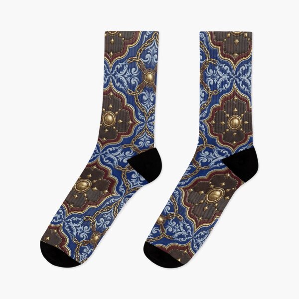 Item preview, Blue Baroque Leather & Gold Chain Tile Pattern designed and sold by ZhivanCrimson.