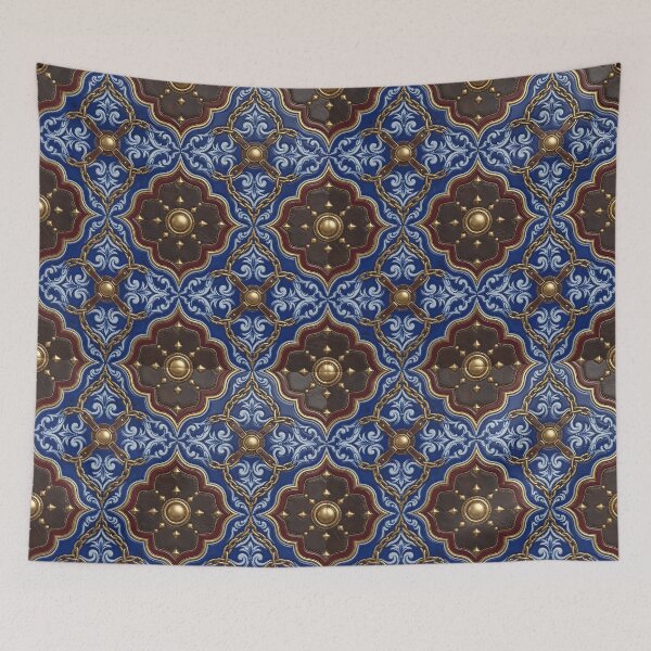 Item preview, Blue Baroque Leather & Gold Chain Tile Pattern designed and sold by ZhivanCrimson.