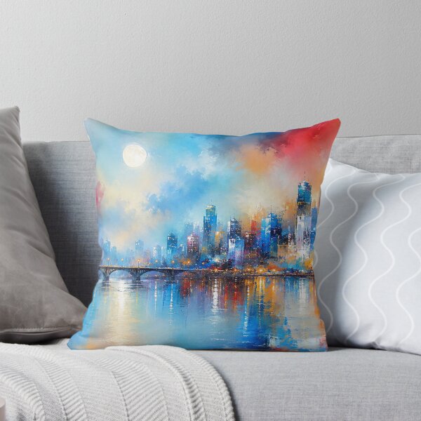 Item preview, Full Moon Over Vibrant City Skyline - Urban Painting designed and sold by Joey Santiago.