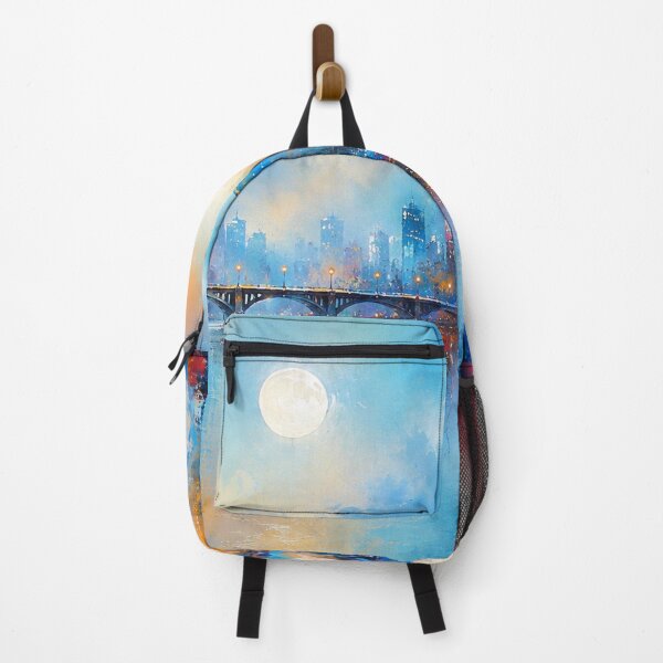 Item preview, Full Moon Over Vibrant City Skyline - Urban Painting designed and sold by Joey Santiago.