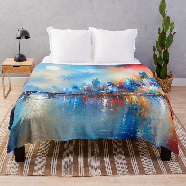 Item preview, Full Moon Over Vibrant City Skyline - Urban Painting designed and sold by Joey Santiago.