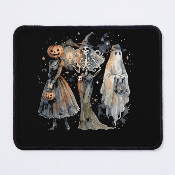 Item preview, Vintage Watercolor Halloween Trio Skeleton Witch Ghost and Pumpkin Head designed and sold by ArcaneArtistry.