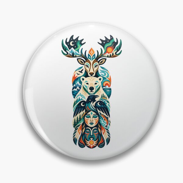 Item preview, Northern Totem Caribou Polar Bear Raven designed and sold by Wild Creative Art.