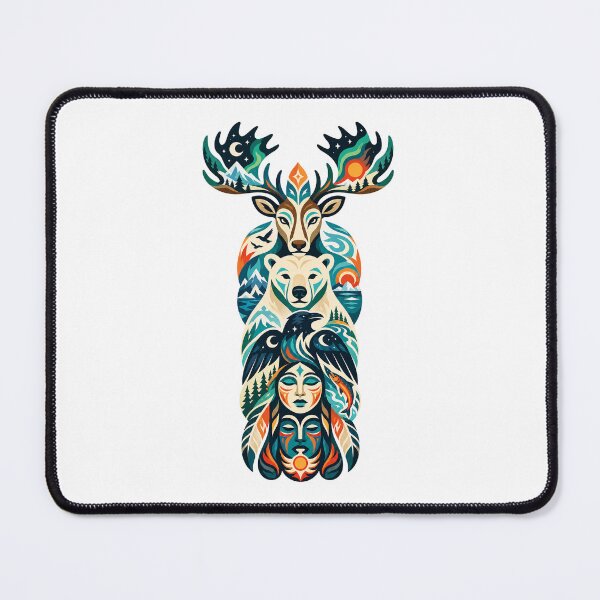 Item preview, Northern Totem Caribou Polar Bear Raven designed and sold by Wild Creative Art.