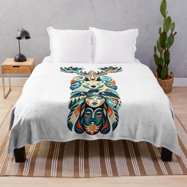 Item preview, Northern Totem Caribou Polar Bear Raven designed and sold by Wild Creative Art.
