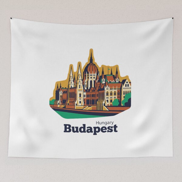 Item preview, Budapest Parliament Bold Retro Graphic Travel Poster designed and sold by Inkworksbyshery.