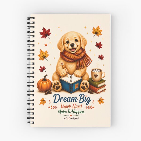 Item preview, Cute Golden Retriever Puppy Autumn Spiral Notebook | Dream Big designed and sold by HO•Designs.