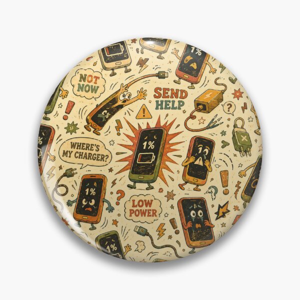 Item preview, 1% Battery Panic – Funny Retro Low Power Phone Pattern designed and sold by Golden Era Studio.