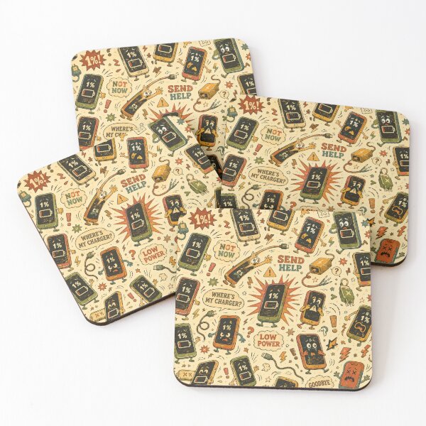 Item preview, 1% Battery Panic – Funny Retro Low Power Phone Pattern designed and sold by Golden Era Studio.