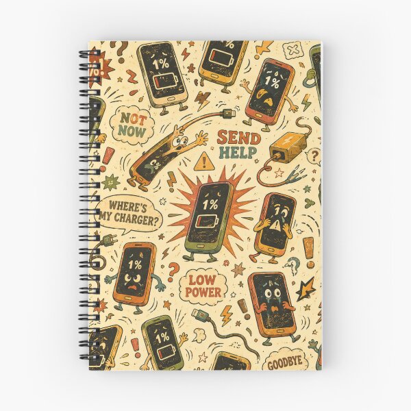 Item preview, 1% Battery Panic – Funny Retro Low Power Phone Pattern designed and sold by Golden Era Studio.