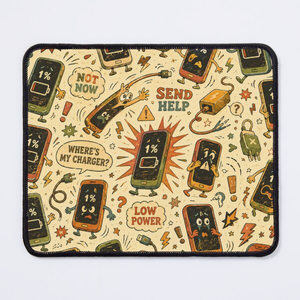 Item preview, 1% Battery Panic – Funny Retro Low Power Phone Pattern designed and sold by Golden Era Studio.