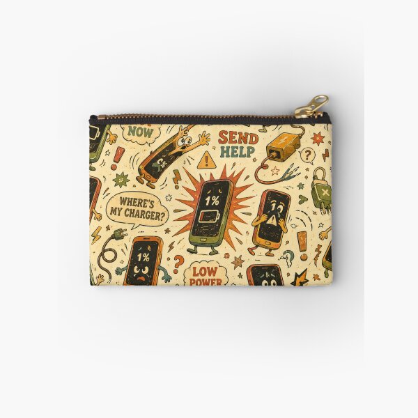Item preview, 1% Battery Panic – Funny Retro Low Power Phone Pattern designed and sold by Golden Era Studio.