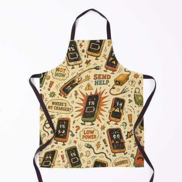 Item preview, 1% Battery Panic – Funny Retro Low Power Phone Pattern designed and sold by Golden Era Studio.