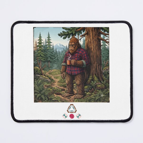 Item preview, Cozy Bigfoot in Plaid Shirt and Mountain Forest - Vintage Sasquatch Art designed and sold by Whimsy Trail Co.