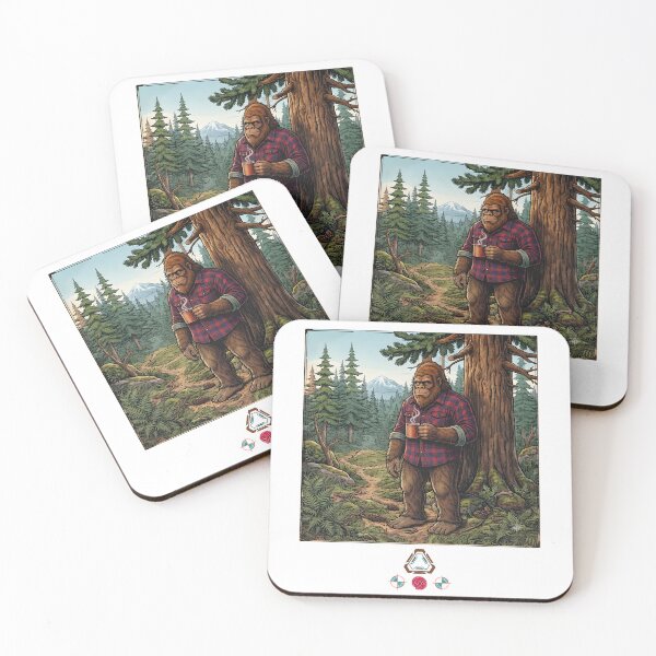 Item preview, Cozy Bigfoot in Plaid Shirt and Mountain Forest - Vintage Sasquatch Art designed and sold by Whimsy Trail Co.