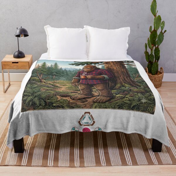 Item preview, Cozy Bigfoot in Plaid Shirt and Mountain Forest - Vintage Sasquatch Art designed and sold by Whimsy Trail Co.