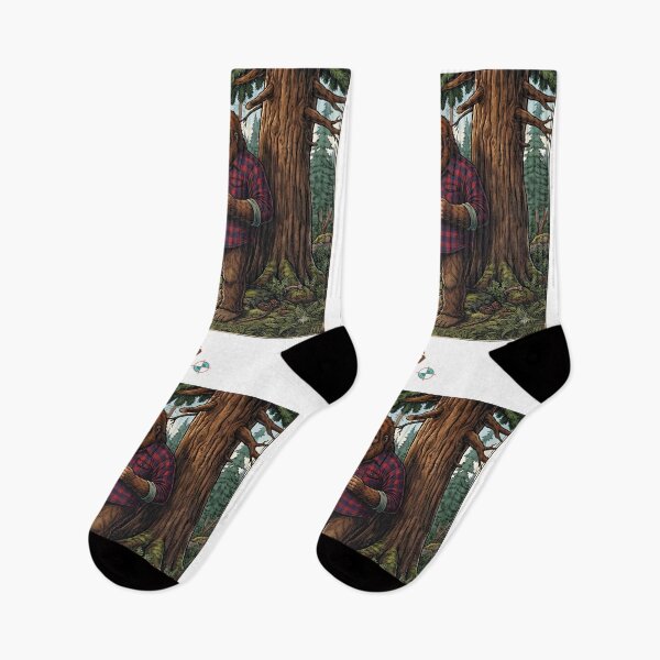 Item preview, Cozy Bigfoot in Plaid Shirt and Mountain Forest - Vintage Sasquatch Art designed and sold by Whimsy Trail Co.
