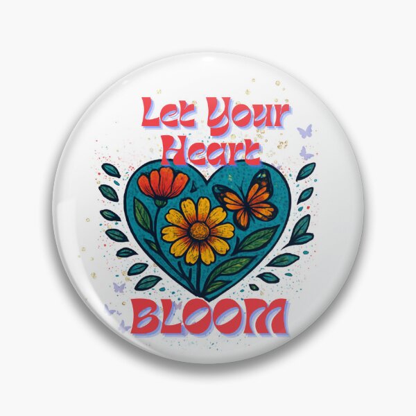 Item preview, Corazón floral retro de los años 70 con la frase "Deja que tu corazón florezca". designed and sold by MKTreasures.