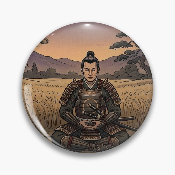 Item preview, Samurai meditating at sunset in a wheat field designed and sold by StyleArtStudio.
