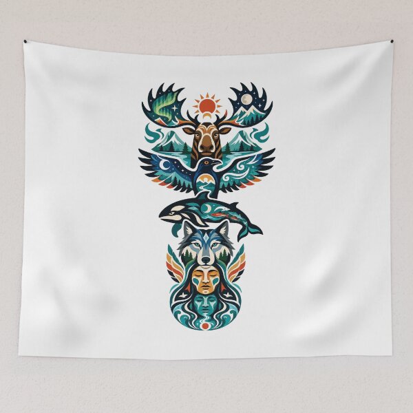 Item preview, Northern Totem Caribou Raven Orca Wolf designed and sold by Wild Creative Art.