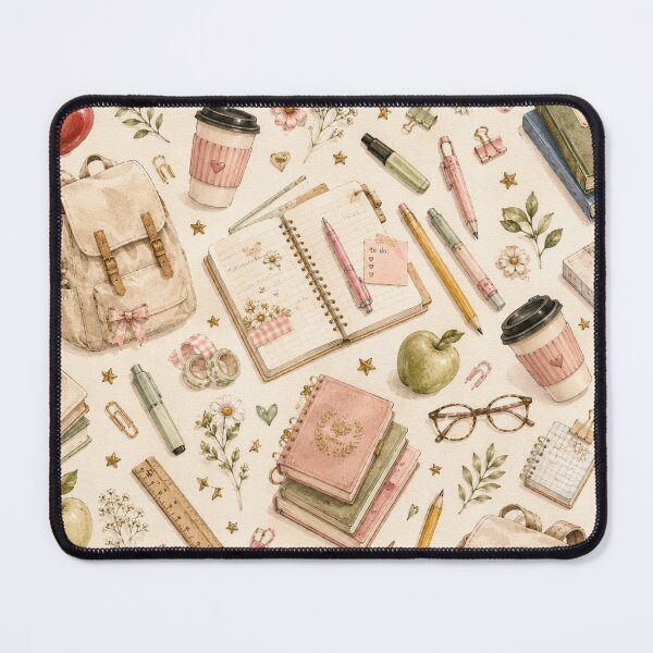 Item preview, Cozy Vintage School Supplies Aesthetic Pattern designed and sold by NinaVibeStudio.