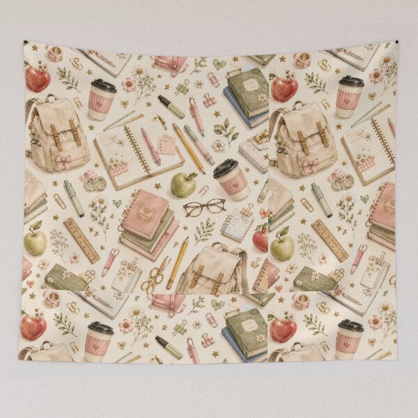 Item preview, Cozy Vintage School Supplies Aesthetic Pattern  designed and sold by NinaVibeStudio.