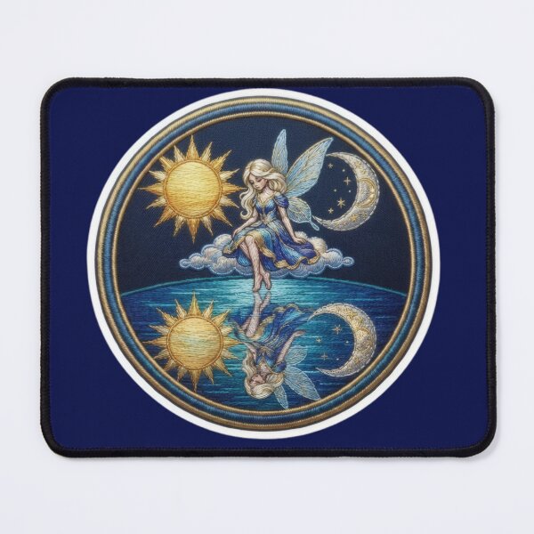 Item preview, Embroidery featuring a fairy design, a celestial sun and moon, and their reflection designed and sold by Azurart2.