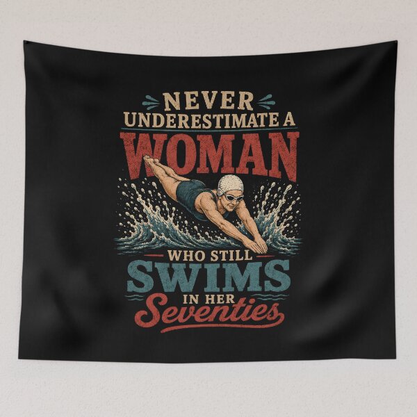 Item preview, Swimming Never Underestimate A Woman Swim in Her Seventies designed and sold by CelidaBonde.