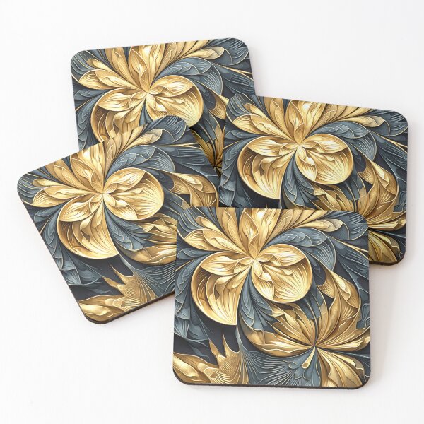 Item preview, Elegant Gold and Blue-Black Floral Fractal designed and sold by Frackxion.