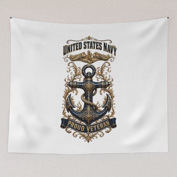 Item preview, Golden Dolphins & Deep Blue Honor: United States Navy Proud Veteran designed and sold by BlissBlvdShop.