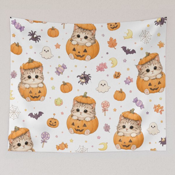 Item preview, Pumpkin Cat Halloween Pattern designed and sold by Moochie Studios.