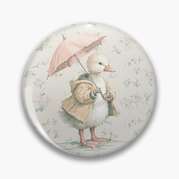 Item preview, Little Goose with Umbrella Rainy Day Watercolor designed and sold by GoodOldPrints4.
