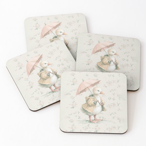 Item preview, Little Goose with Umbrella Rainy Day Watercolor designed and sold by GoodOldPrints4.