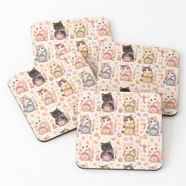 Item preview, Lucky Fortune Kitties – Japanese Charm Cat Pattern designed and sold by sara747.