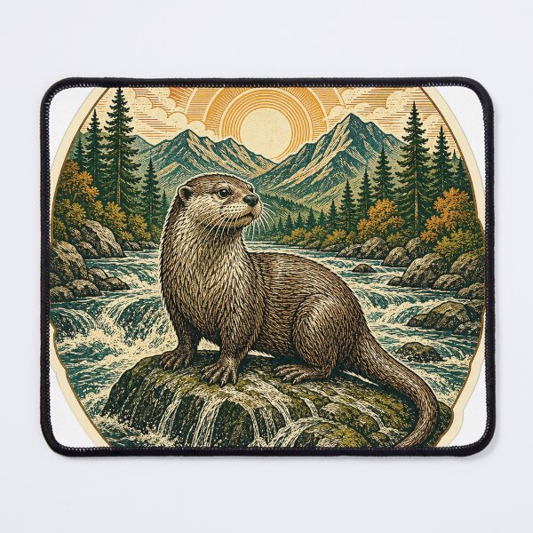 Item preview, River Otter in the Mountain Stream Wild Animal Nature Illustration designed and sold by VisualArtsOasis.