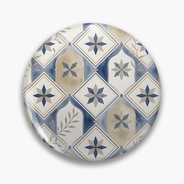 Item preview, Blue and Beige Mediterranean Floral Tile Pattern designed and sold by HappyOops.