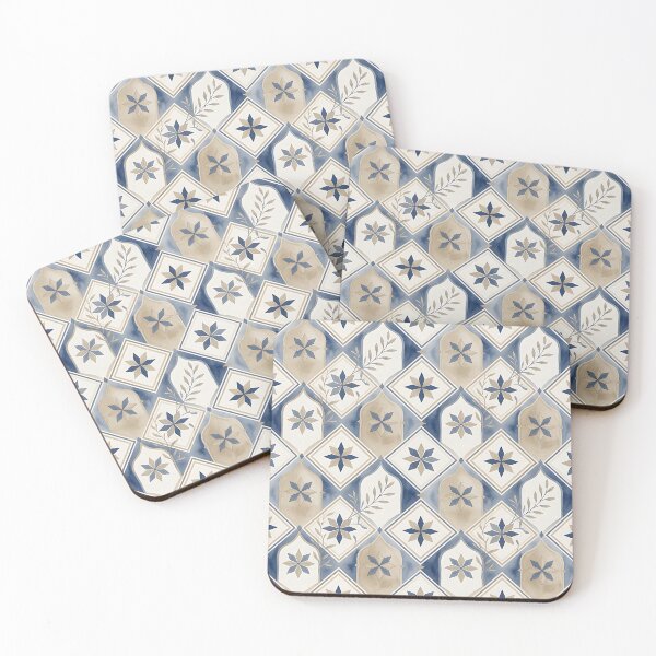 Item preview, Blue and Beige Mediterranean Floral Tile Pattern designed and sold by HappyOops.