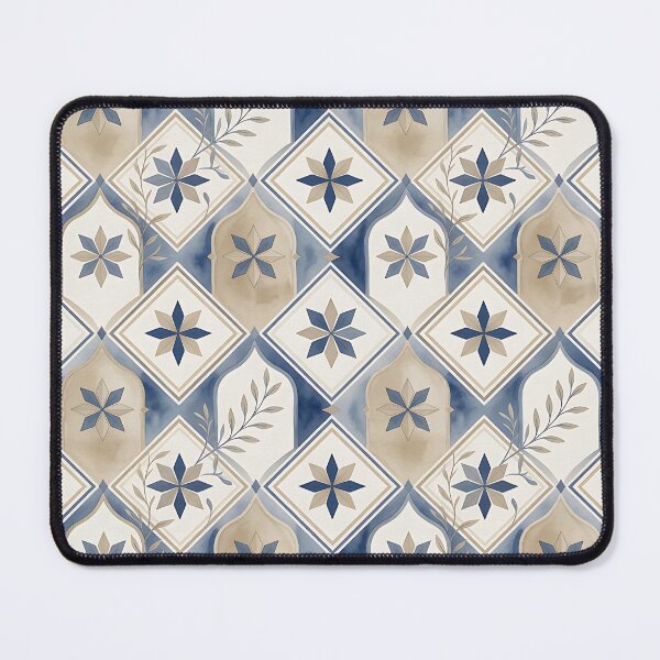 Item preview, Blue and Beige Mediterranean Floral Tile Pattern designed and sold by HappyOops.