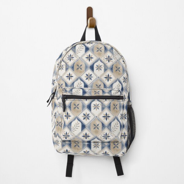 Item preview, Blue and Beige Mediterranean Floral Tile Pattern designed and sold by HappyOops.