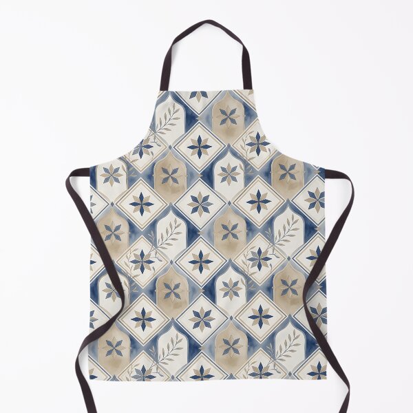 Item preview, Blue and Beige Mediterranean Floral Tile Pattern designed and sold by HappyOops.