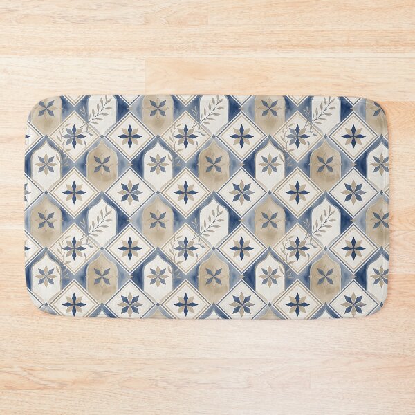 Item preview, Blue and Beige Mediterranean Floral Tile Pattern designed and sold by HappyOops.