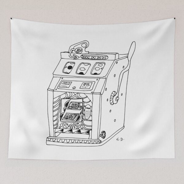 Item preview, Vintage Nickel Slot Machine – Mid-Century Pen & Ink Drawing designed and sold by RedHook-Art.