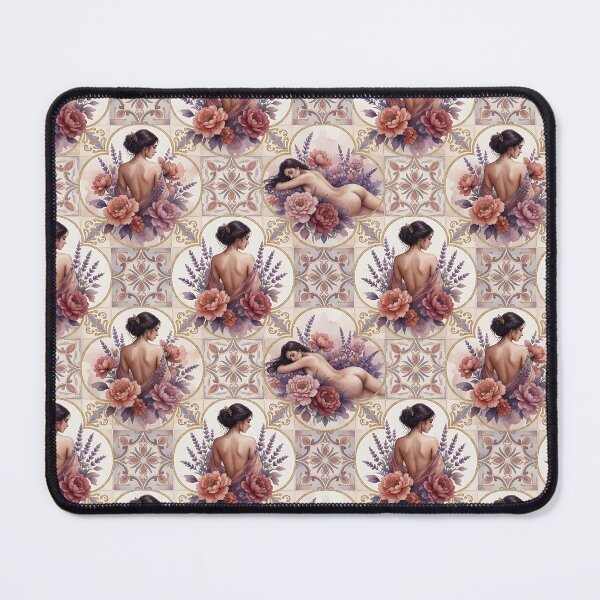 Item preview, Vintage Art Nouveau Nude Women & Floral Tile Pattern designed and sold by HappyOops.